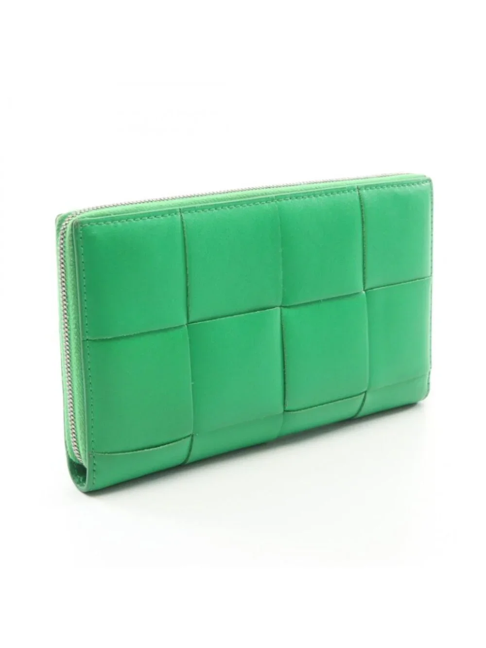 Bottega Veneta Round Wallet Zip Around Maxi Intrecht Green Leather Cassette